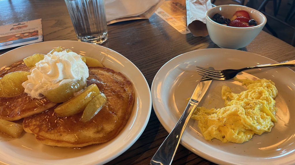 Pancakes and scrambled eggs